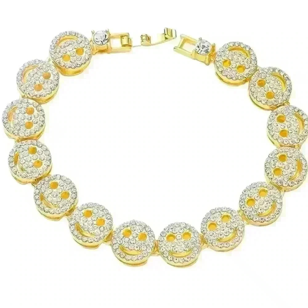 Gold Smiley Face Bracelet with Rhinestones